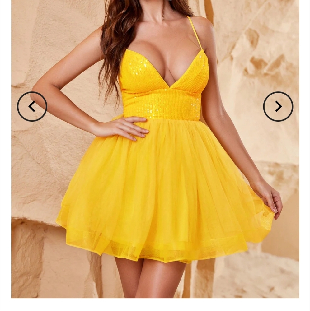 Vibrant Yellow Sequin Mini Dress